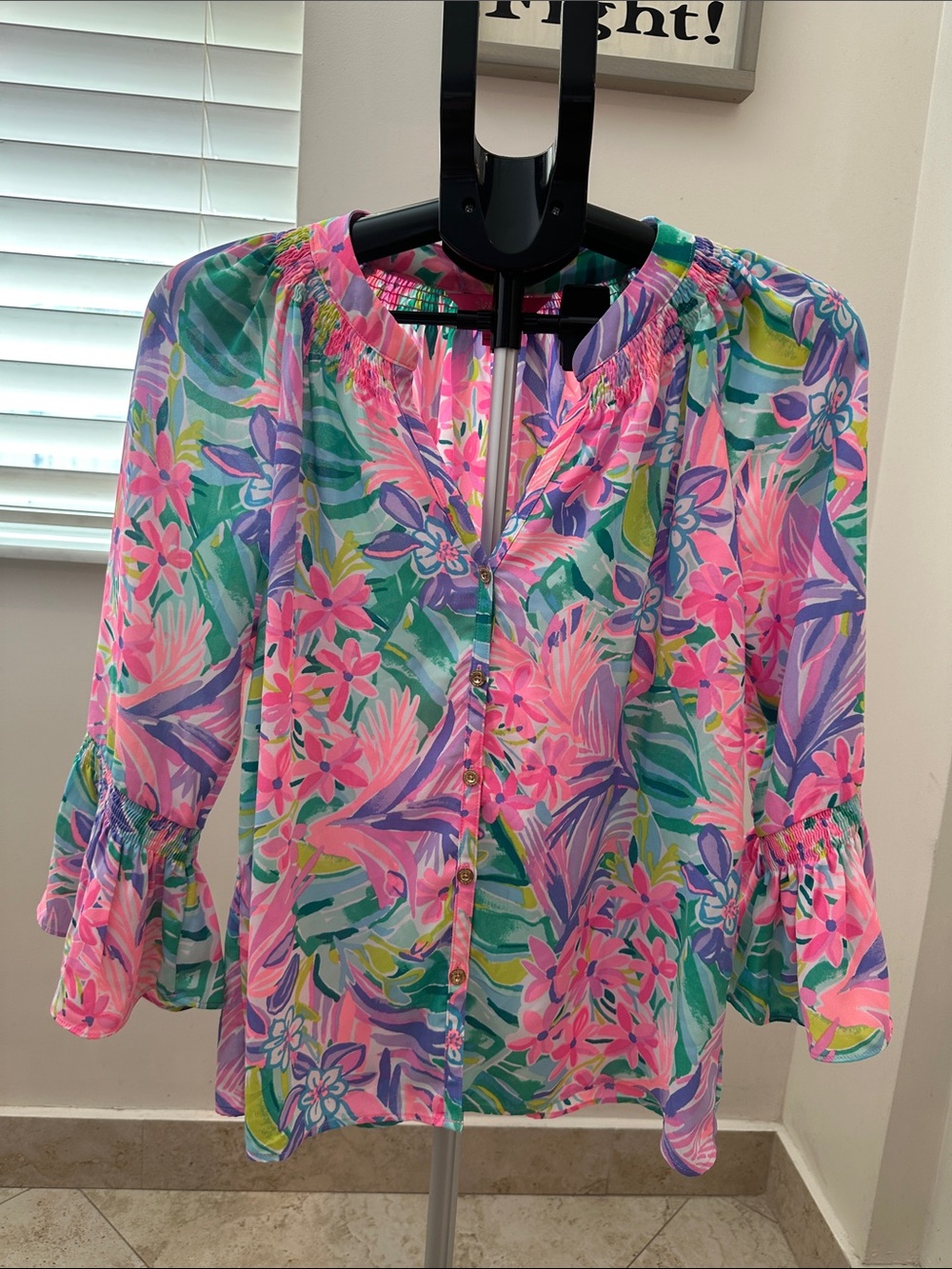Lilly Pulitzer Pink Green & Purple Floral Button-Up Blouse
